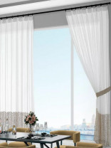 QY7121SLC Gingera Spots Embroidered Double Pinch Pleat Ready Made Sheer Curtains