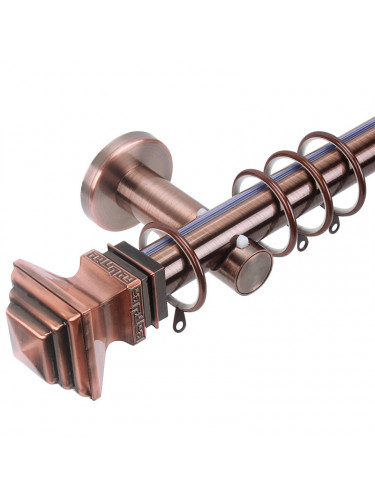 QYR09 28mm diameter Hayward Red Bronze Steel Curtain Rod Set With Ball And Square Finial (Color: Red Bronze Square Finial )